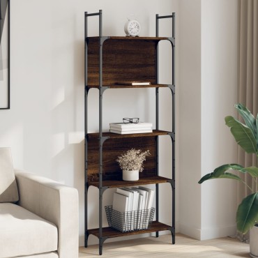 vidaXL Βιβλιοθήκη 5 Επιπέδων Καφέ Δρυς 60,5x24x166,5cm Επεξεργ. Ξύλο 1 τεμ.