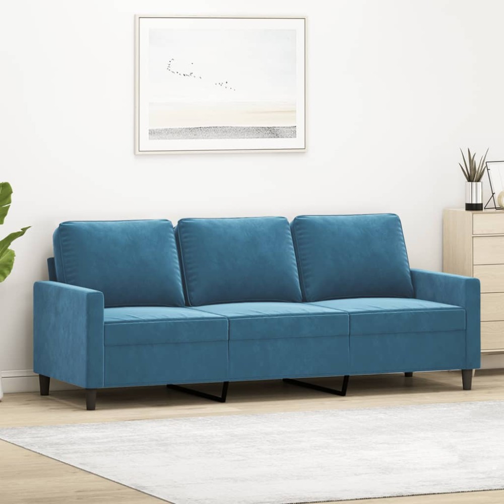 vidaXL Καναπές Τριθέσιος Μπλε Βελούδινος 198x77x80cm 1 τεμ.