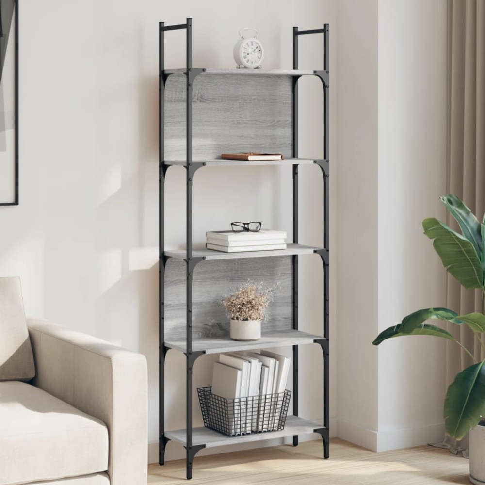 vidaXL Βιβλιοθήκη 5 Επιπέδων Γκρι Sonoma 60,5x24x166,5cm Επεξ. Ξύλο 1 τεμ.
