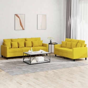 vidaXL Σαλόνι Σετ 2 τεμ. Κίτρινο από Βελούδο με Μαξιλάρια 138x77x80cm  Διθέσιος Τριθέσιος