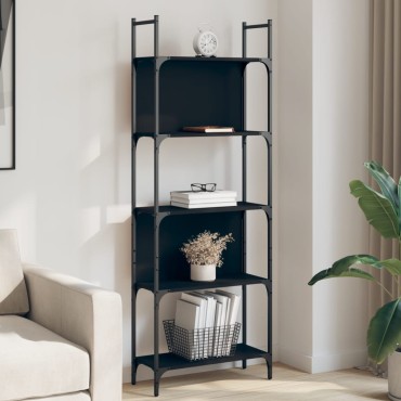 vidaXL Βιβλιοθήκη 5 Επιπέδων Μαύρη 60,5x24x166,5cm Επεξεργ. Ξύλο 1 τεμ.