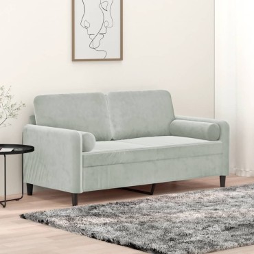 vidaXL Καναπές Διθέσιος Ανοιχτό Γκρι Βελούδινος Διακ. Μαξιλάρια 158x77x80cm 1 τεμ.
