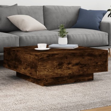 vidaXL Τραπεζάκι Σαλονιού με Φώτα LED Καπνιστή Δρυς 80x80x31cm 1 τεμ.