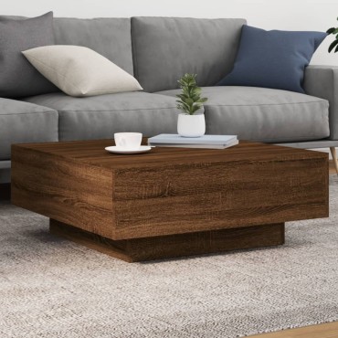 vidaXL Τραπεζάκι Σαλονιού με Φώτα LED Καφέ Δρυς 80x80x31cm 1 τεμ.