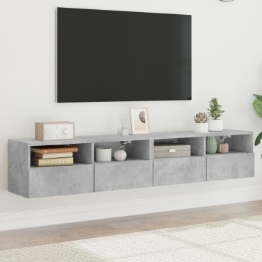 vidaXL Ντουλάπια Τοίχου Τηλ. 2 τεμ. Γκρι Σκυρ. 80x30x30cm Επεξ. Ξύλο