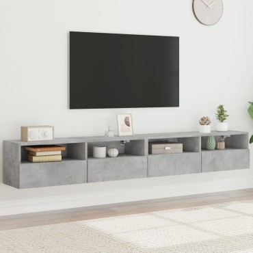 vidaXL Ντουλάπια Τηλ. Τοίχου 2 τεμ. Γκρι Σκυρ. 100x30x30cm Επεξ. Ξύλο