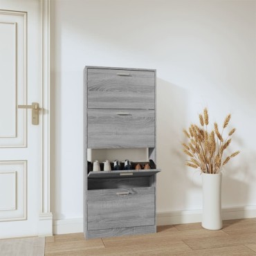 vidaXL Παπουτσοθήκη Γκρι Sonoma 59x17x150cm από Επεξεργασμένο Ξύλο