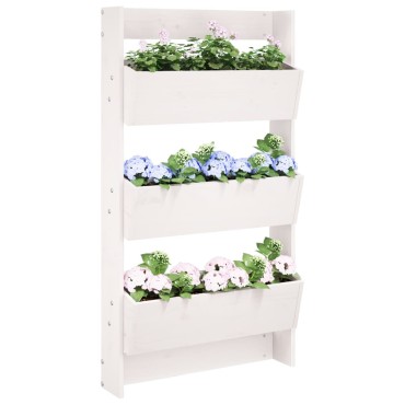 vidaXL Ζαρντινιέρα Τοίχου 3 Επιπέδων Λευκή 60x18,5x110 εκ. Μασίφ Πεύκο