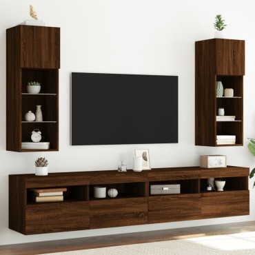 vidaXL Έπιπλα Τηλεόρασης με LED 2 τεμ. Καφέ Δρυς 30,5x30x90cm
