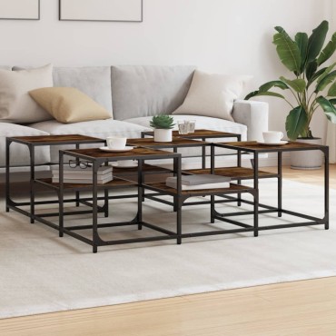 vidaXL Τραπεζάκι Σαλονιού Καπνιστή Δρυς 121x121x40cm Επεξεργασμ. Ξύλο 1 τεμ.
