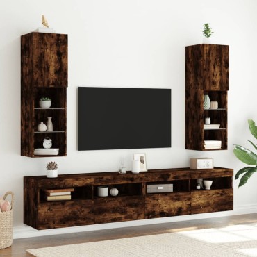 vidaXL Έπιπλα Τηλεόρασης με LED 2 τεμ. Καπνιστή Δρυς 30,5x30x102cm