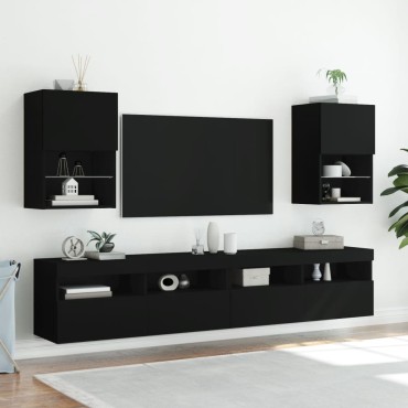 vidaXL Έπιπλα Τηλεόρασης με LED 2 τεμ. Μαύρα 40,5x30x60cm