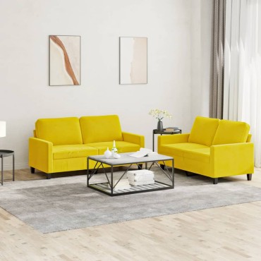 vidaXL Σαλόνι Σετ 2 τεμ. Κίτρινο από Βελούδο με Μαξιλάρια 138x77x80cm  Διθέσιος