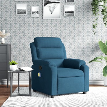 vidaXL Πολυθρόνα Μασάζ Ανακλινόμενη Μπλε Βελούδινη 75x92,5x100cm 1 τεμ.