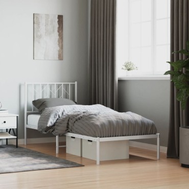 vidaXL Πλαίσιο Κρεβατιού με Κεφαλάρι Λευκό 80x200cm Μεταλλικό 1 τεμ. - Μονό