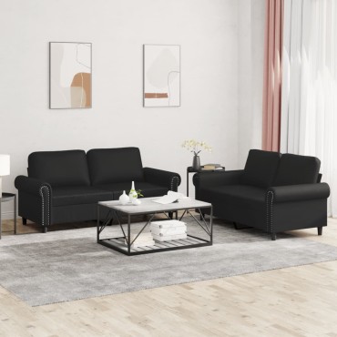 vidaXL Σετ Σαλονιού 2 τεμ. Μαύρο Συνθετικό Δέρμα με Μαξιλάρια 152x77x80cm  Διθέσιος