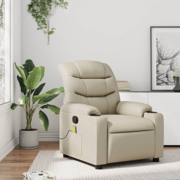 vidaXL Πολυθρόνα Μασάζ Ανακλινόμενη Κρεμ από Συνθετικό Δέρμα 75,5x93x99,5cm 1 τεμ.