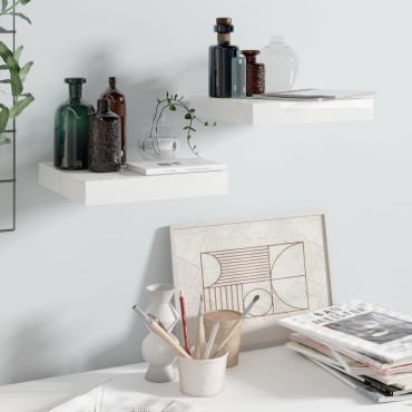 vidaXL Ράφια Τοίχου Γυαλιστερά Άσπρα 2 τεμ. 23x23,5x3,8cm MDF