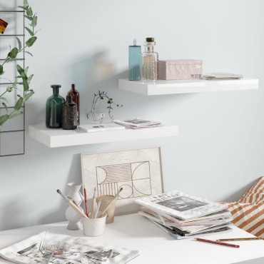 vidaXL Ράφια Τοίχου Γυαλιστερά Άσπρα 2 τεμ. 50x23x3,8cm MDF
