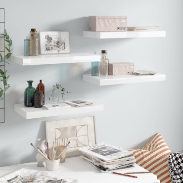 vidaXL Ράφια Τοίχου Γυαλιστερά Άσπρα 4 τεμ. 50x23x3,8cm MDF