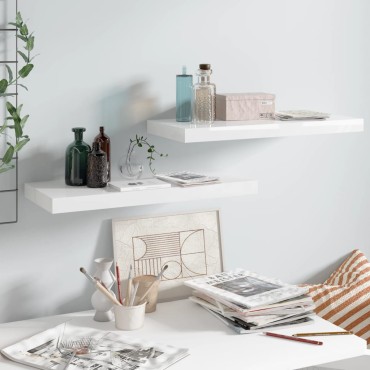vidaXL Ράφια Τοίχου Γυαλιστερά Άσπρα 2 τεμ. 60x23,5x3,8cm MDF