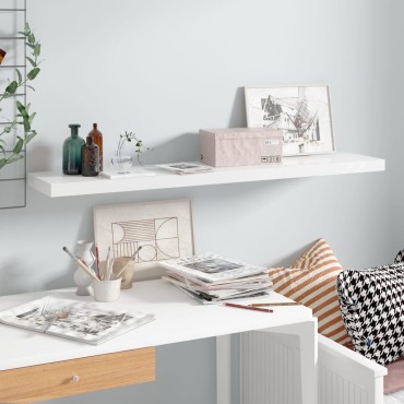 vidaXL Ράφι Τοίχου Γυαλιστερό Άσπρο 120x23,5x3,8cm MDF 1 τεμ.