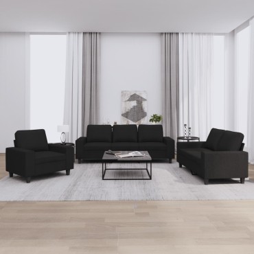 vidaXL Καναπέδες Σετ 3 τεμ. Μαύροι Υφασμάτινοι 94x77x80cm  Διθέσιος Τριθέσιος