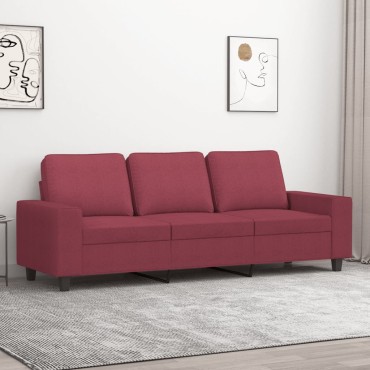 vidaXL Καναπές Τριθέσιος Μπορντό Υφασμάτινος 214x77x80cm 1 τεμ.