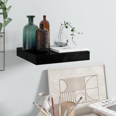 vidaXL Ράφι Τοίχου Γυαλιστερό Μαύρο 23x23,5x3,8cm MDF 1 τεμ.