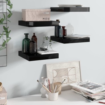 vidaXL Ράφια Τοίχου Γυαλιστερά Μαύρα 4 τεμ. 23x23,5x3,8cm MDF