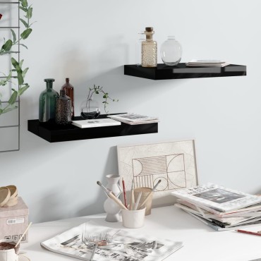 vidaXL Ράφια Τοίχου Γυαλιστερά Μαύρα 2 τεμ. 40x23x3,8cm MDF