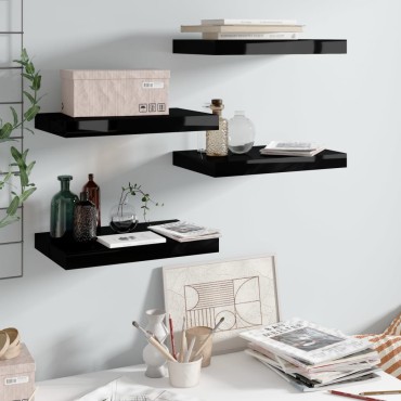 vidaXL Ράφια Τοίχου Γυαλιστερά Μαύρα 4 τεμ. 40x23x3,8cm MDF