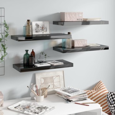 vidaXL Ράφια Τοίχου Γυαλιστερά Μαύρα 4 τεμ. 60x23,5x3,8cm MDF