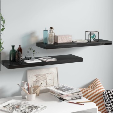 vidaXL Ράφια Τοίχου Γυαλιστερά Μαύρα 2 τεμ. 80x23,5x3,8cm MDF