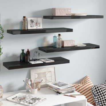 vidaXL Ράφια Τοίχου Γυαλιστερά Μαύρα 4 τεμ. 80x23,5x3,8cm MDF