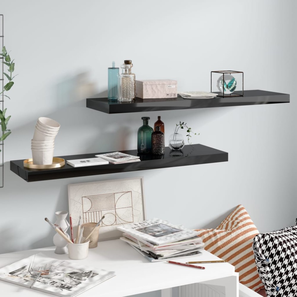vidaXL Ράφια Τοίχου Γυαλιστερά Μαύρα 2 τεμ. 90x23,5x3,8cm MDF