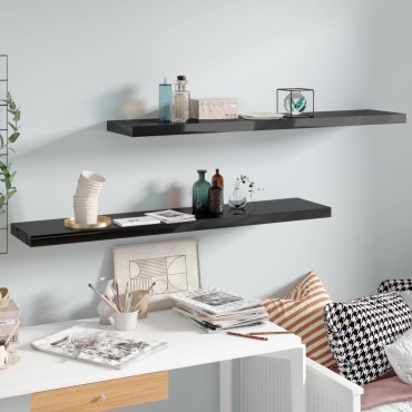 vidaXL Ράφια Τοίχου Γυαλιστερά Μαύρα 2 τεμ. 120x23,5x3,8cm MDF