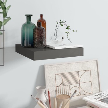 vidaXL Ράφι Τοίχου Γυαλιστερό Γκρι 23x23,5x3,8cm MDF 1 τεμ.