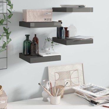 vidaXL Ράφια Τοίχου Γυαλιστερά Γκρι 4 τεμ. 23x23,5x3,8cm MDF