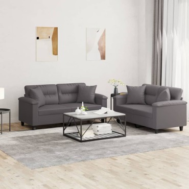 vidaXL Πολυθρόνες Σετ 2 τεμ. Γκρι Συνθετικό Δέρμα με Μαξιλάρια 210x77x80cm  Διθέσιος