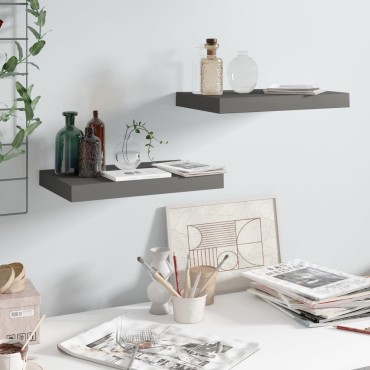 vidaXL Ράφια Τοίχου Γυαλιστερά Γκρι 2 τεμ. 40x23x3,8cm MDF