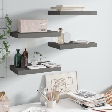vidaXL Ράφια Τοίχου Γυαλιστερά Γκρι 4 τεμ. 40x23x3,8cm MDF