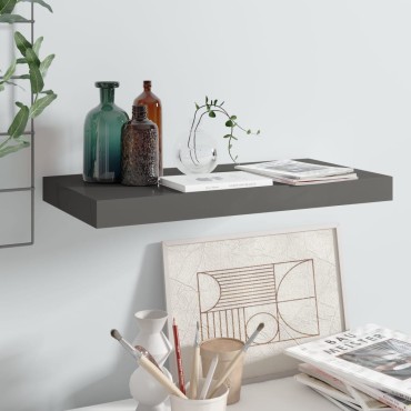 vidaXL Ράφι Τοίχου Γυαλιστερό Γκρι 50x23x3,8cm MDF 1 τεμ.