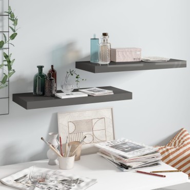 vidaXL Ράφια Τοίχου Γυαλιστερά Γκρι 2 τεμ. 60x23,5x3,8cm MDF