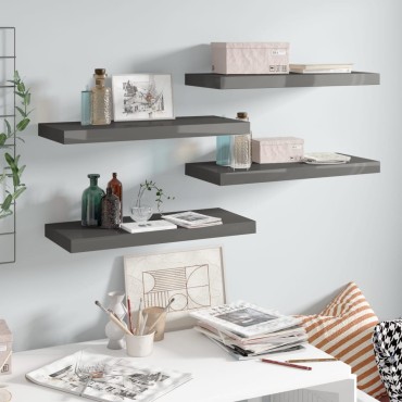 vidaXL Ράφια Τοίχου Γυαλιστερά Γκρι 4 τεμ. 60x23,5x3,8cm MDF