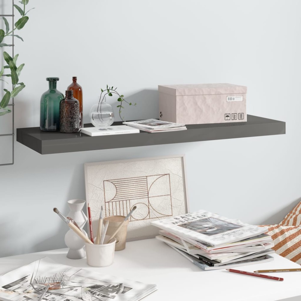 vidaXL Ράφι Τοίχου Γυαλιστερό Γκρι 80x23,5x3,8cm MDF 1 τεμ.