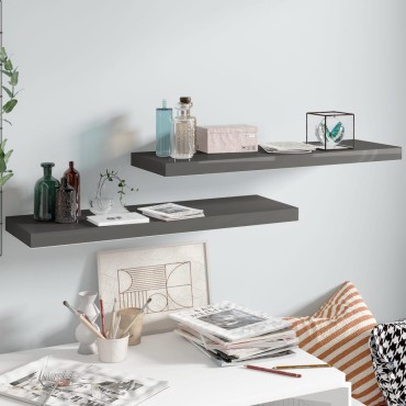 vidaXL Ράφια Τοίχου Γυαλιστερά Γκρι 2 τεμ. 80x23,5x3,8cm MDF