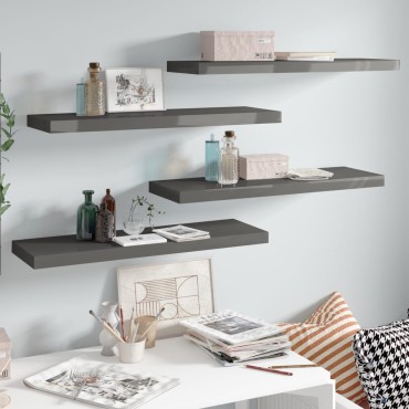 vidaXL Ράφια Τοίχου Γυαλιστερά Γκρι 4 τεμ. 80x23,5x3,8cm MDF