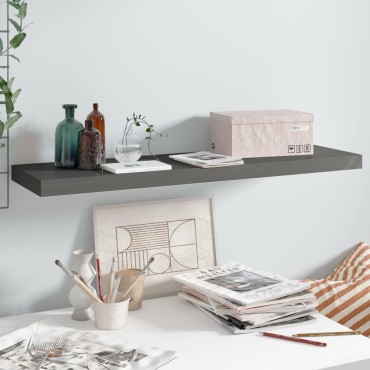 vidaXL Ράφι Τοίχου Γυαλιστερό Γκρι 90x23,5x3,8cm MDF 1 τεμ.