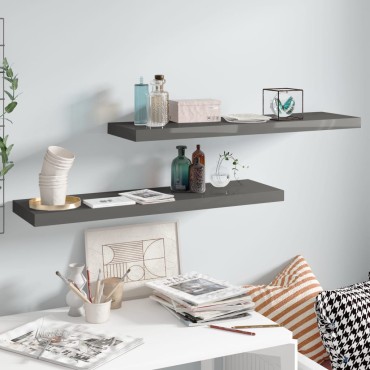 vidaXL Ράφια Τοίχου Γυαλιστερά Γκρι 2 τεμ. 90x23,5x3,8cm MDF